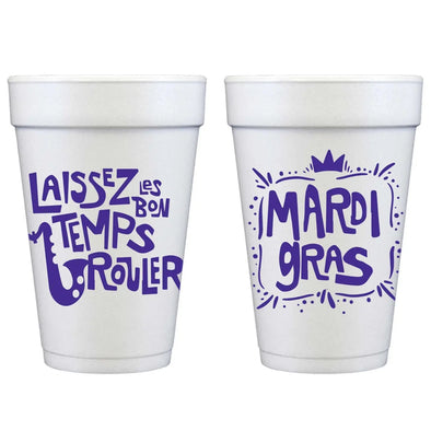 Two Funny Girl's Mardi Gras Laissez Les Bon Temps Rouler Foam Cups