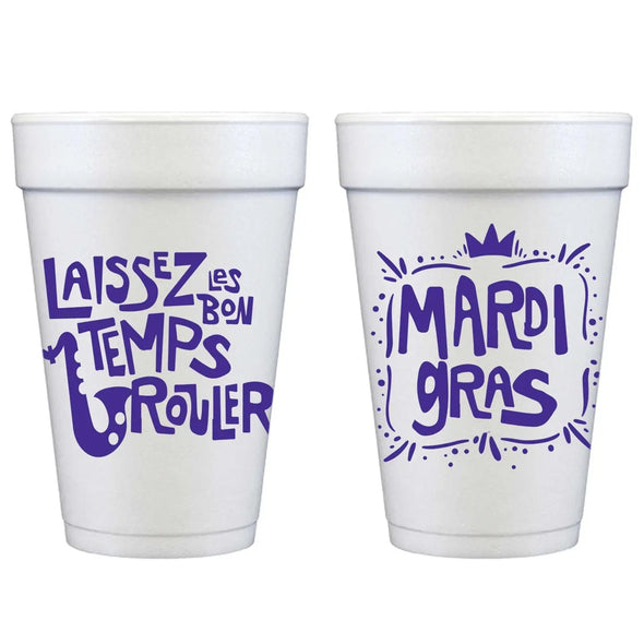 Two Funny Girl's Mardi Gras Laissez Les Bon Temps Rouler Foam Cups