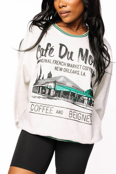QOS Grey Sport Stripe 'Cafe Du Monde' Sweatshirt