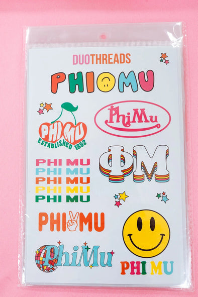 Duo Threads Rainbow Phi Mu Sticker Sheet