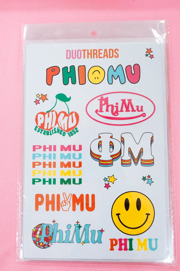 Duo Threads Rainbow Phi Mu Sticker Sheet