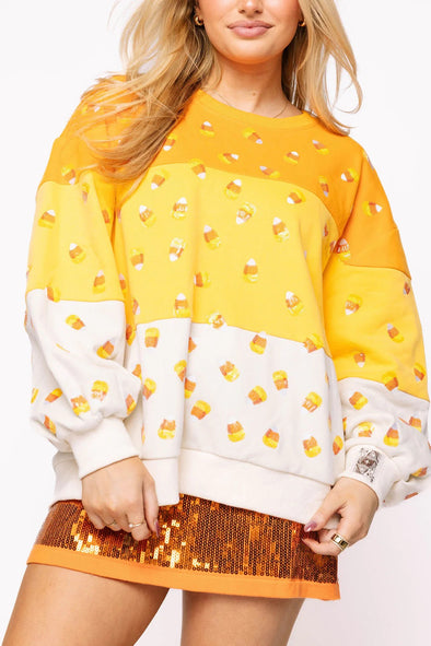 QOS Orange Colorblock Candy Corn Sweatshirt