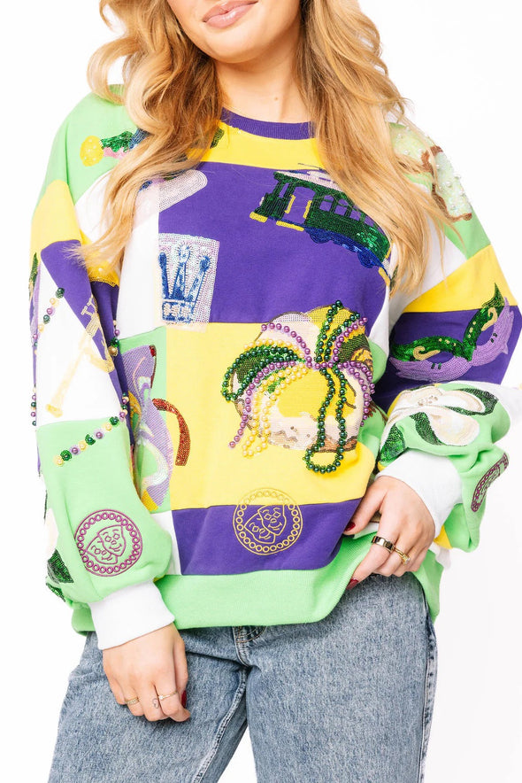 QOS Checkered Mardi Gras Icon Sweatshirt