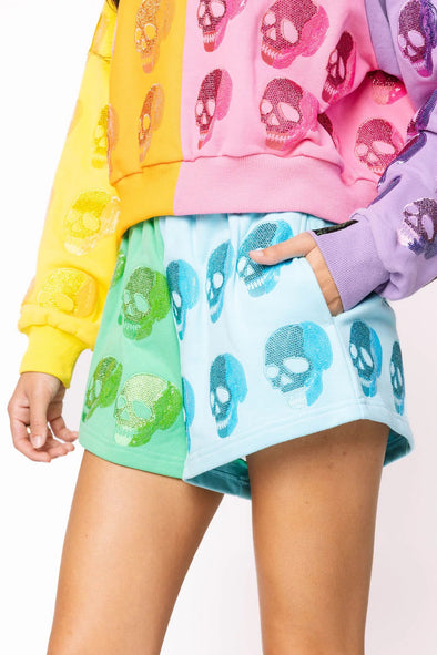 QOS Colorblock Multi Skull Shorts