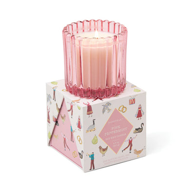 Paddywax Pink Tinted Glass in Holiday Merry Box - Pink Peppermint