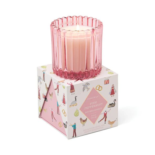 Paddywax Pink Tinted Glass in Holiday Merry Box - Pink Peppermint