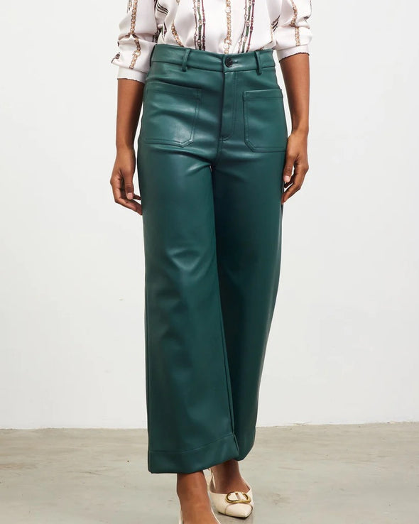 Skies are Blue Green Faux Leather Pants