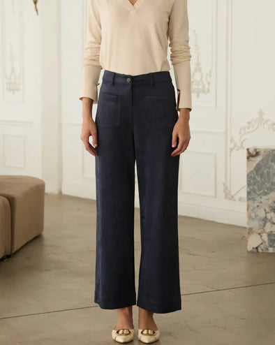 Skies are Blue Dark Navy Suede Wide Leg Pants