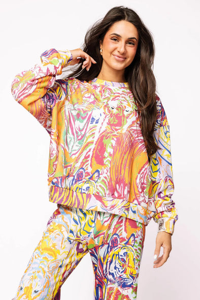QOS Rainbow Multi Abstract Tiger Sweatshirt