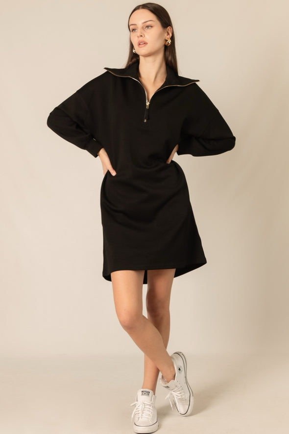 P. Cill Black Butter Modal Quarter Zip Long Sleeve Dress