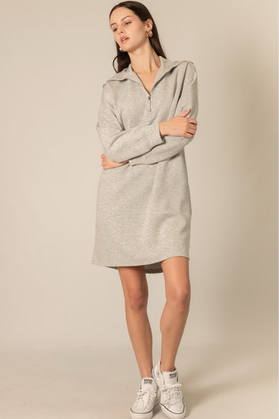 P. Cill Heather Grey Butter Modal Quarter Zip Long Sleeve Dress