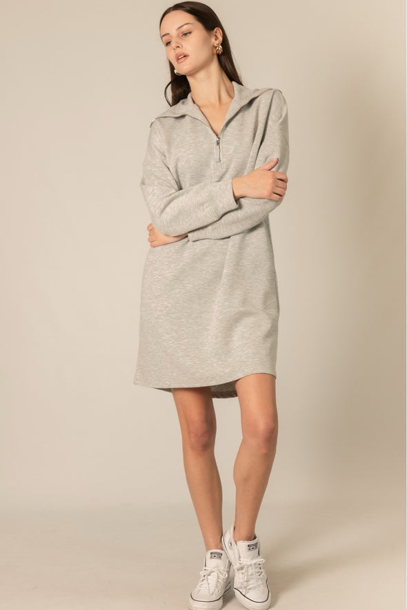 P. Cill Heather Grey Butter Modal Quarter Zip Long Sleeve Dress