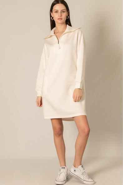 P. Cill Ivory Butter Modal Quarter Zip Long Sleeve Dress