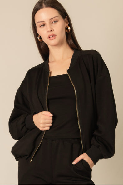 P. Cill Black Butter Modal Bomber Jacket