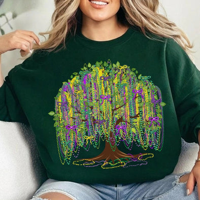 Forest Green Bow Mardi Gras Tree Sweatshirt