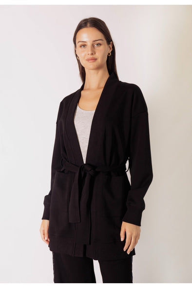 P. Cill Black Butter Modal Ribbed Contrast Robe