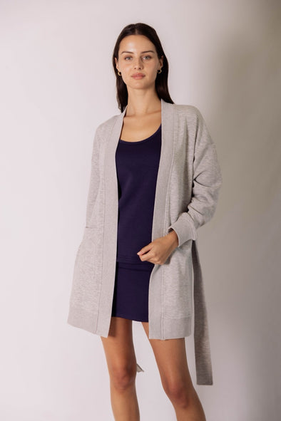 P. Cill Heather Grey Butter Modal Ribbed Contrast Robe
