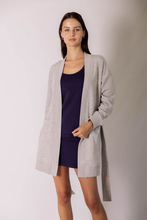 P. Cill Heather Grey Butter Modal Ribbed Contrast Robe