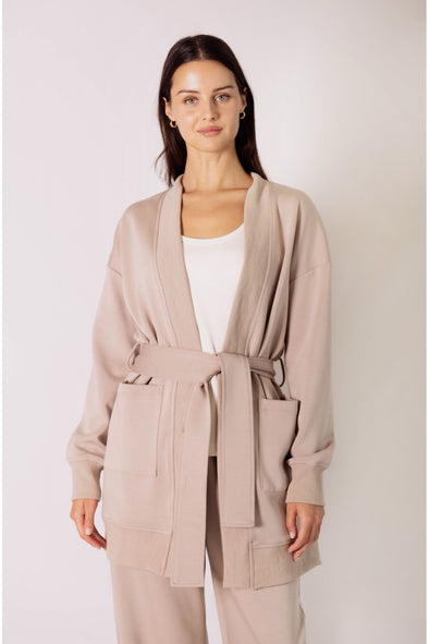 P. Cill Taupe Butter Modal Ribbed Contrast Robe
