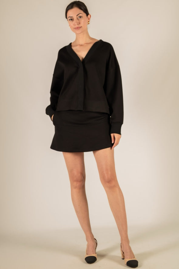P. Cill Black Butter Modal Rib Contrast Oversize Cropped Top