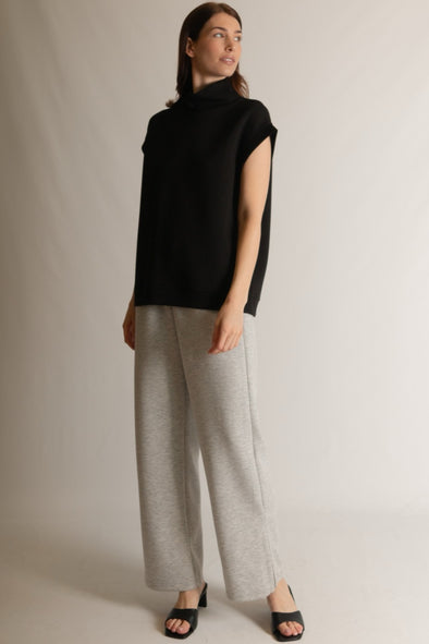P. Cill Heather Grey Butter Modal Wide Leg Pants with Bottom Slits