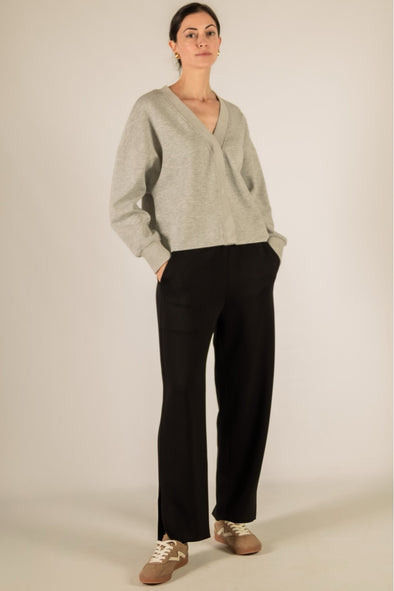 P. Cill Black Butter Modal Wide Leg Pants with Bottom Slits
