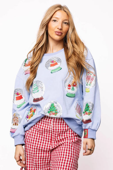 QOS Powder Blue Christmas Snow Globe Sweatshirt