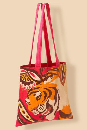 Powder Roaring Tiger Velvet Tote