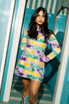 QOS Lavender Nola Street Sign Knit Dress