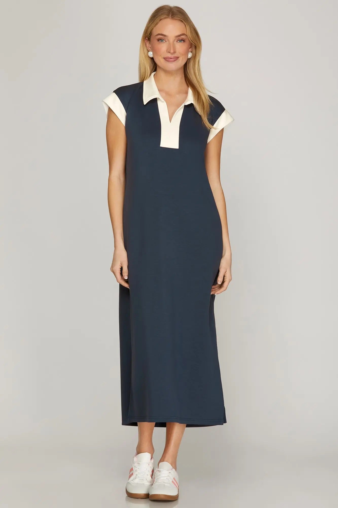 She+Sky Navy Drop Shoulder Midi Dress She+Sky Navy Drop Shoulder Midi Dress