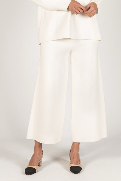 Before You Ivory Knit Ankle Length Wide Leg Pants
