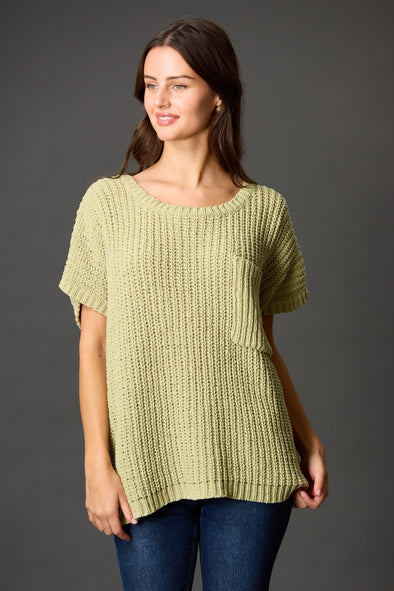 Before You Matcha Chenille Knit Short Sleeve Sweater Top