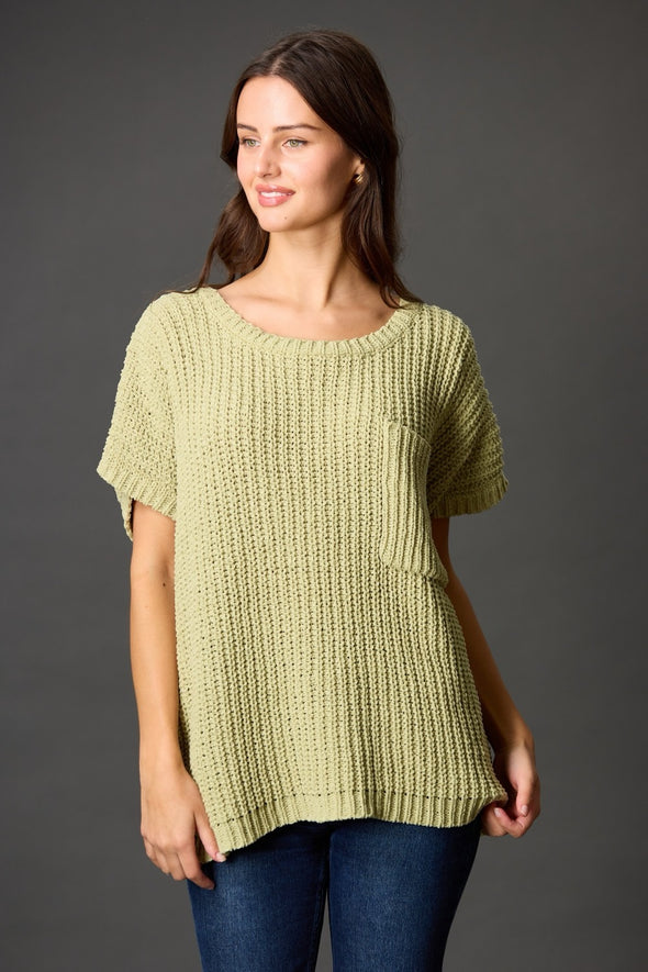 Before You Matcha Chenille Knit Short Sleeve Sweater Top