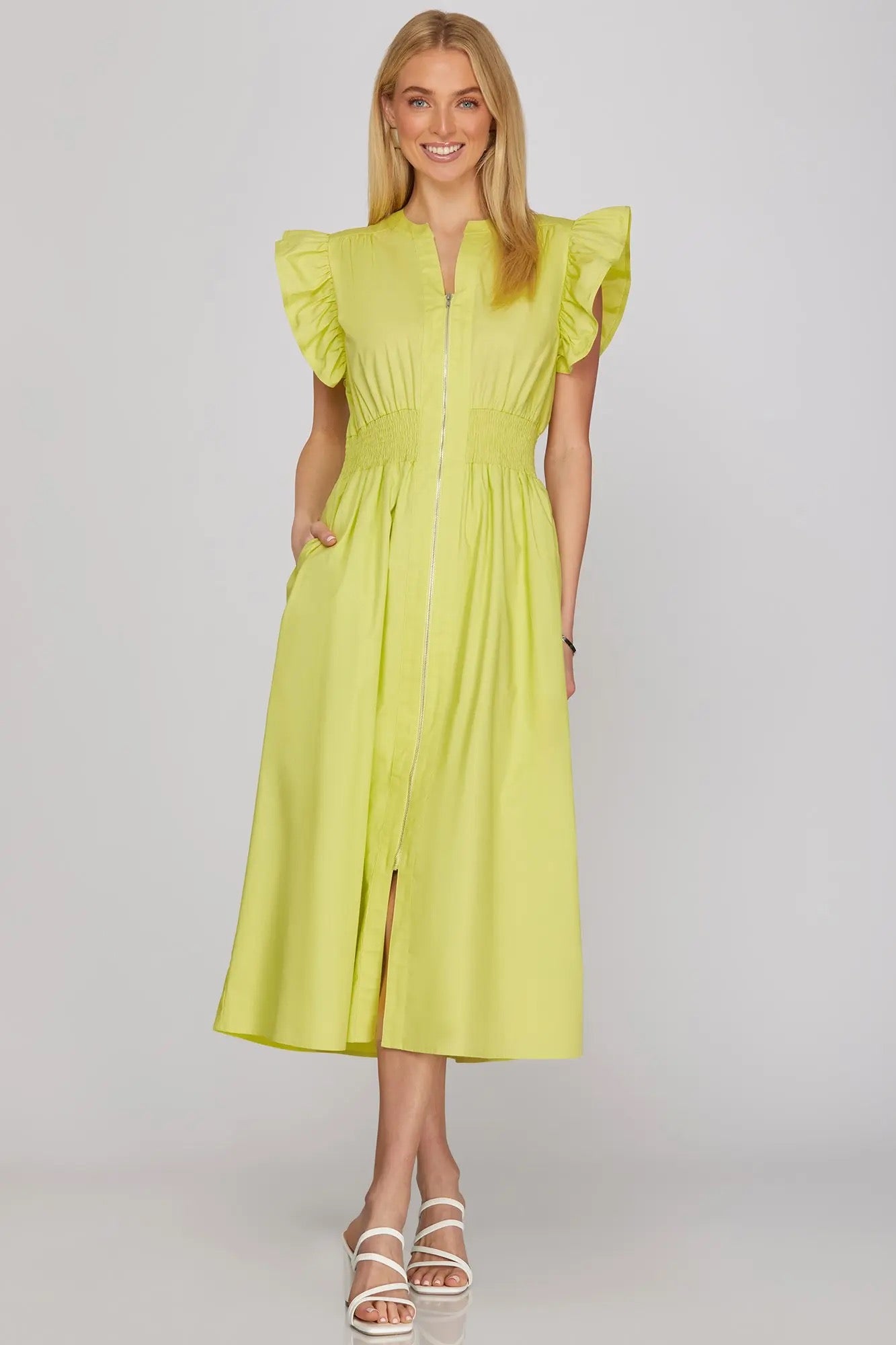 she and sky midi dress She+Sky Ivory Ruffle One Shoulder Midi Dress