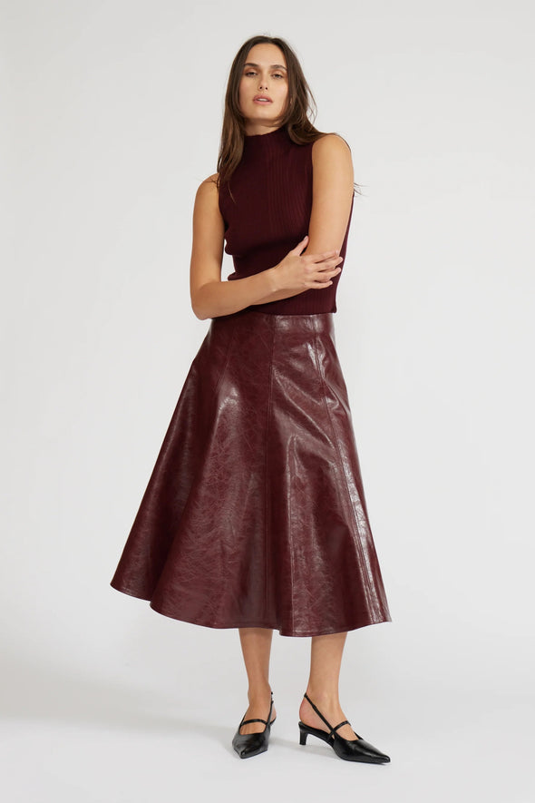 Lucy Paris Burgundy Oleksa Pleated Skirt