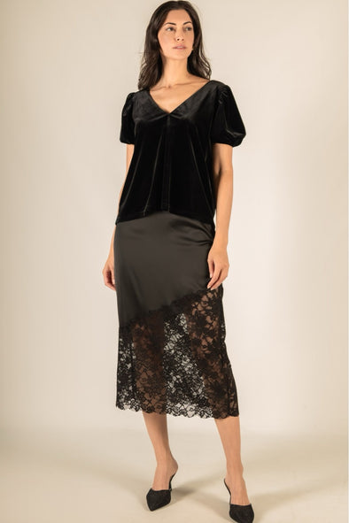 Before You Black Velvet Flounce Sleeve Top