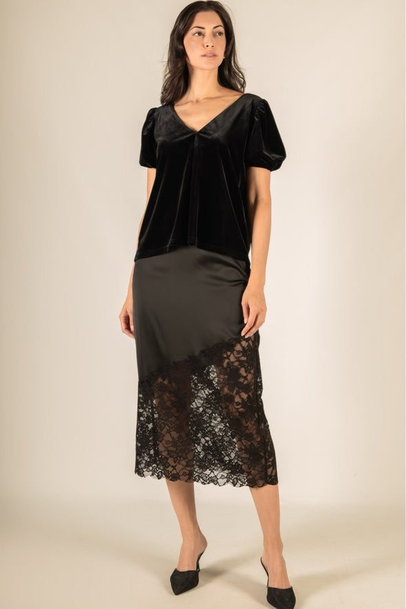 Before You Black Velvet Flounce Sleeve Top