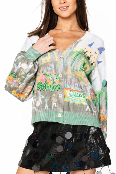 QOS Mardi Gras Parade Scene Button Up Cardigan