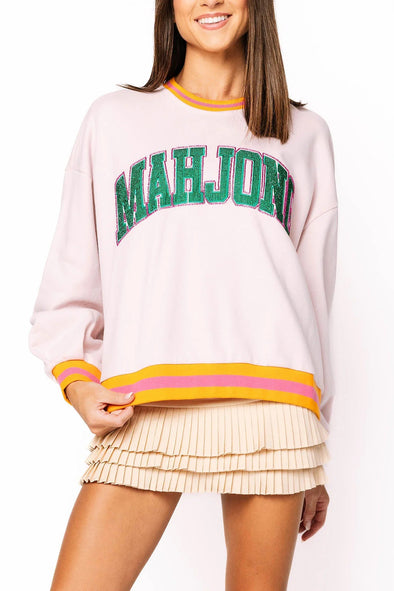 QOS Pink, Orange, and Green Rhinestone Mahjong Sweatshirt