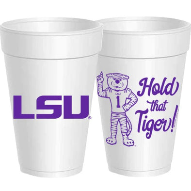 Sassy Cups LSU Hold That Tiger Styrofoam Cups - 10pack