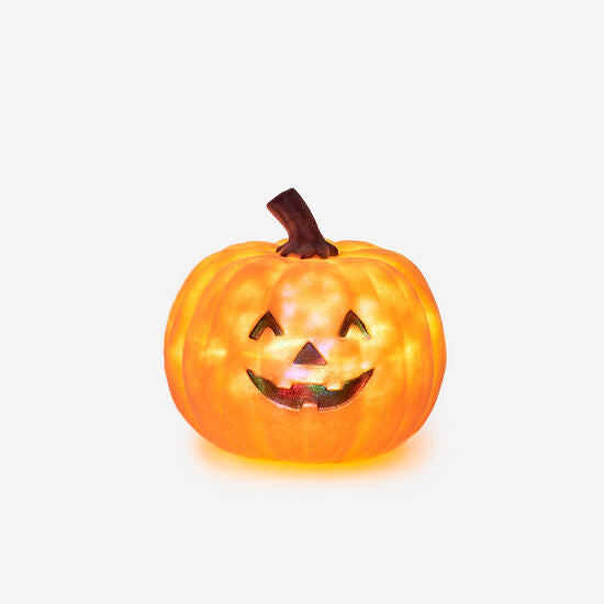 180 Degree Small Flocked Jack-O-Lantern with Revolving Lights