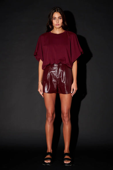 Endless Rose Burgundy Faux Leather Shorts