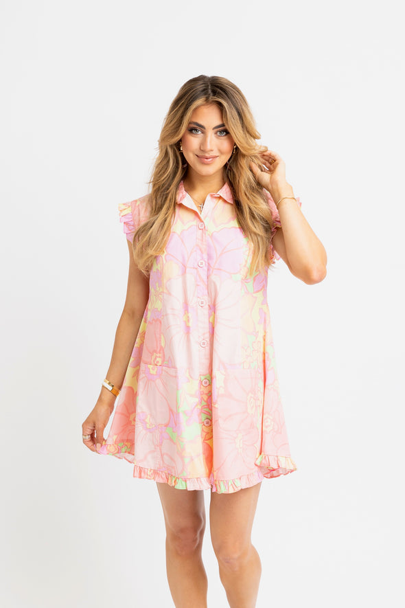 Karlie Big Floral Pastel Ruffle Sleeve Dress