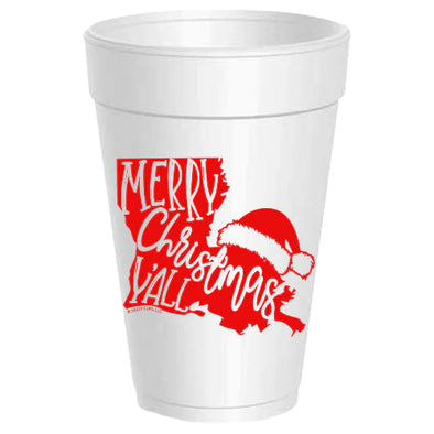Merry Christmas Y'all Louisiana Styrofoam Cups
