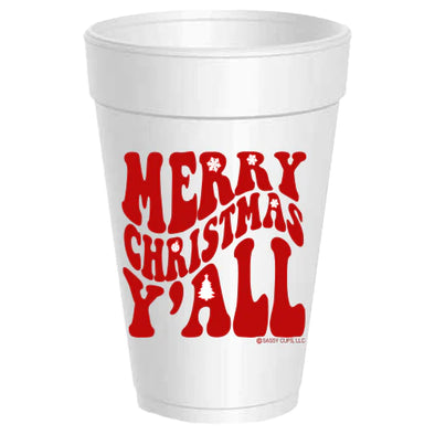 Merry Christmas Y'all Groovy Styrofoam Cups