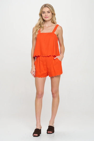 Meet Me In Santorini Sunset Glow Scalloped Detailed Shorts