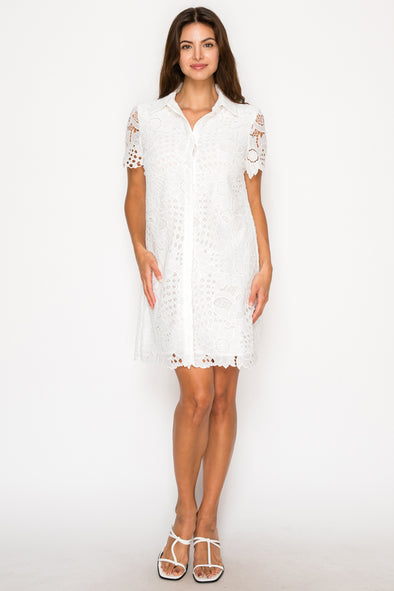 Meet me in Santorini White Floral Lace Shirt Dress