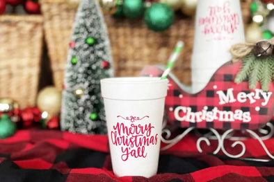 Two Funny Girl's Merry Christmas Y'all Foam Cups
