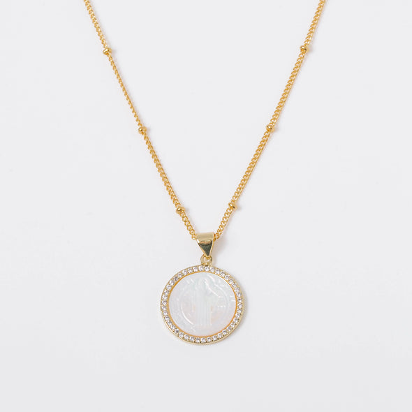 Costal Grit Mother of Pearl Circle Pendant Necklace