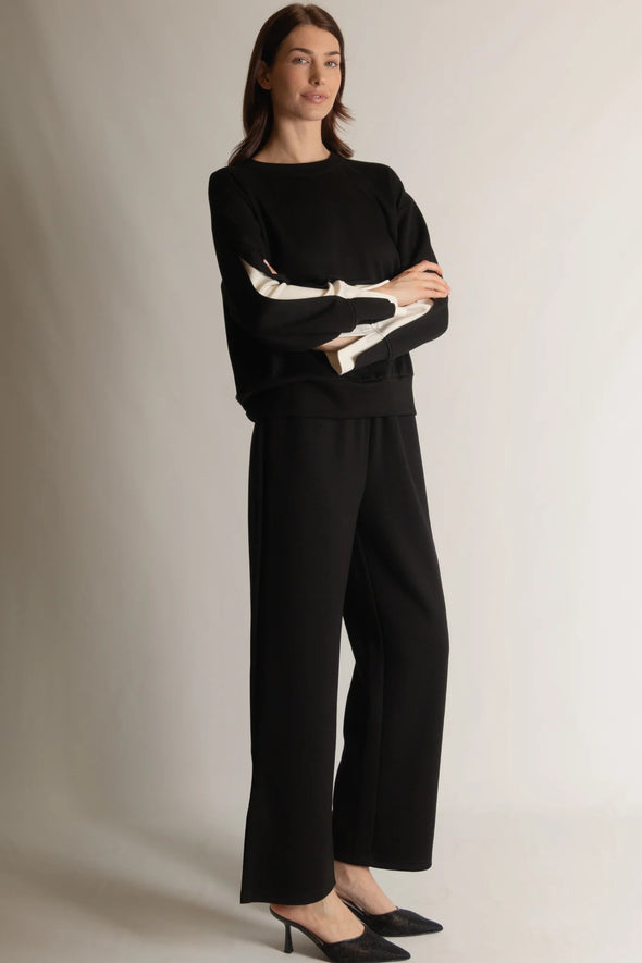 P. Cill Black Scuba Wide Leg Slit Pants